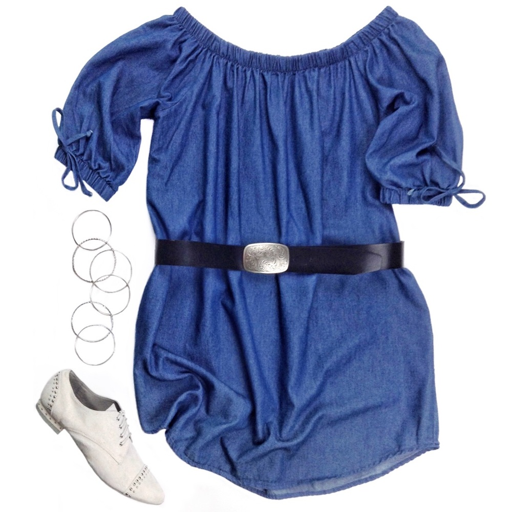 Off the Shoulder Chambray Dress -L- Mind Code